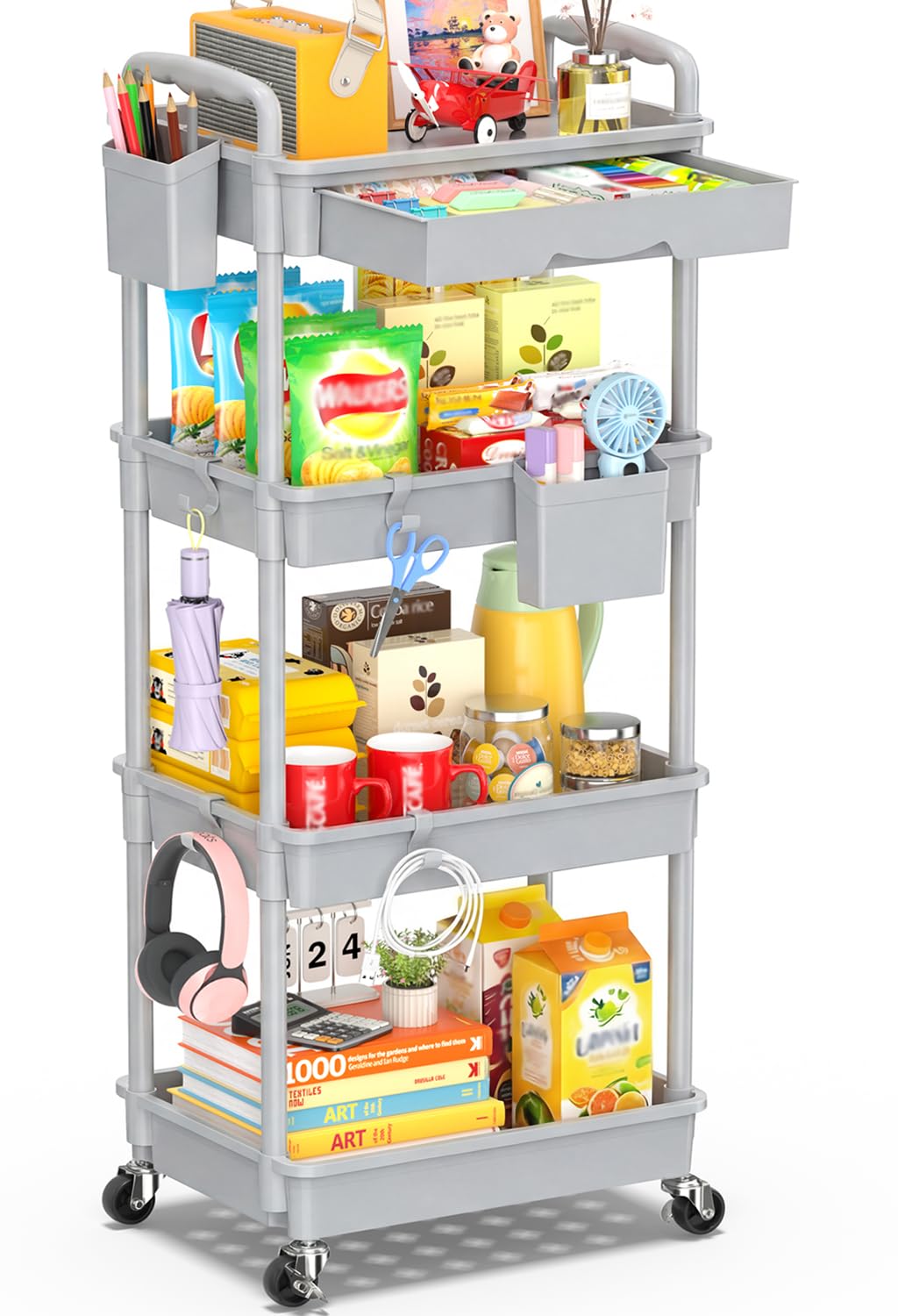 4 Tier Rolling Cart with Drawer