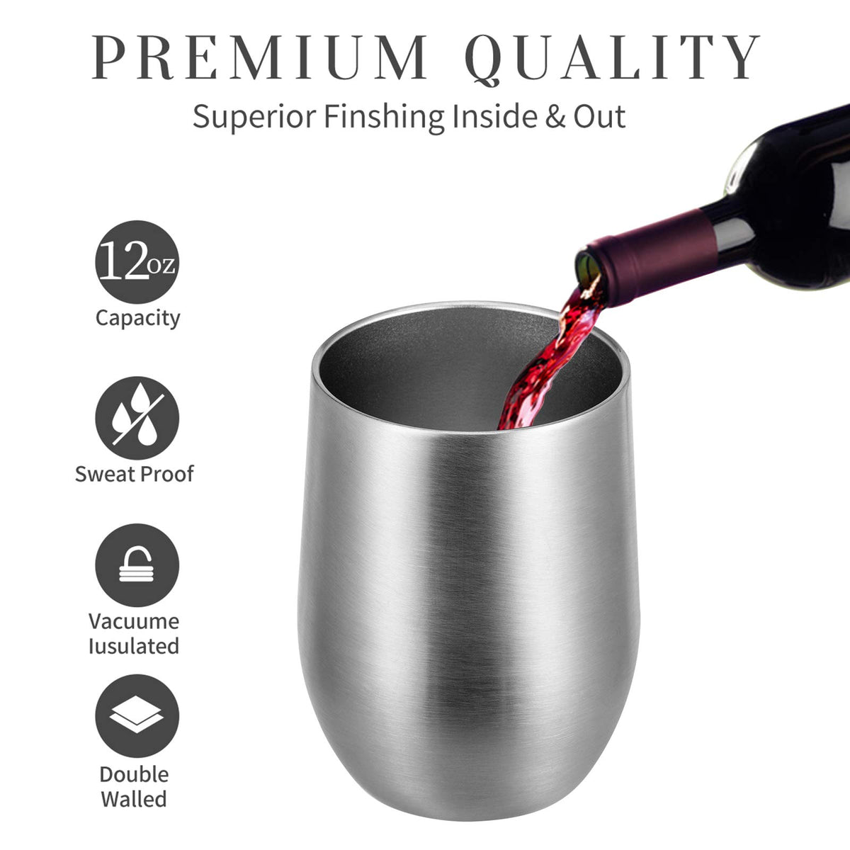 Stemless 12oz Wine Tumbler Glasses with Lid