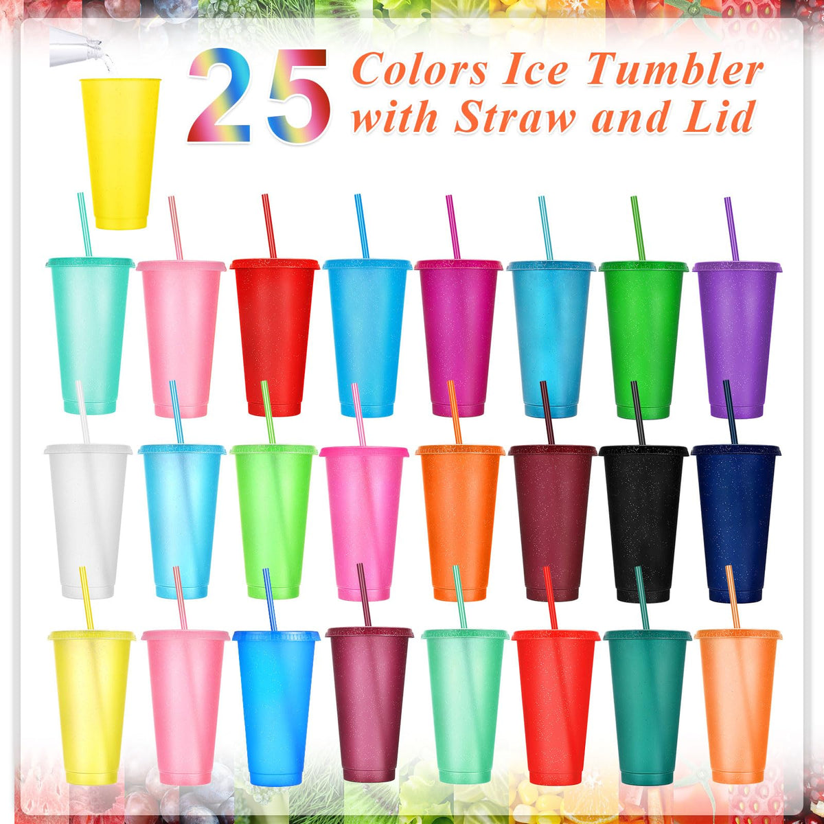 100 Pack Tumbler with Straw and Lid Bulk Glitter Plastic Cups Water Bottle Iced Coffee Travel Mug Reusable Party Favor Cups for Birthdays travel 24 (100 Count)