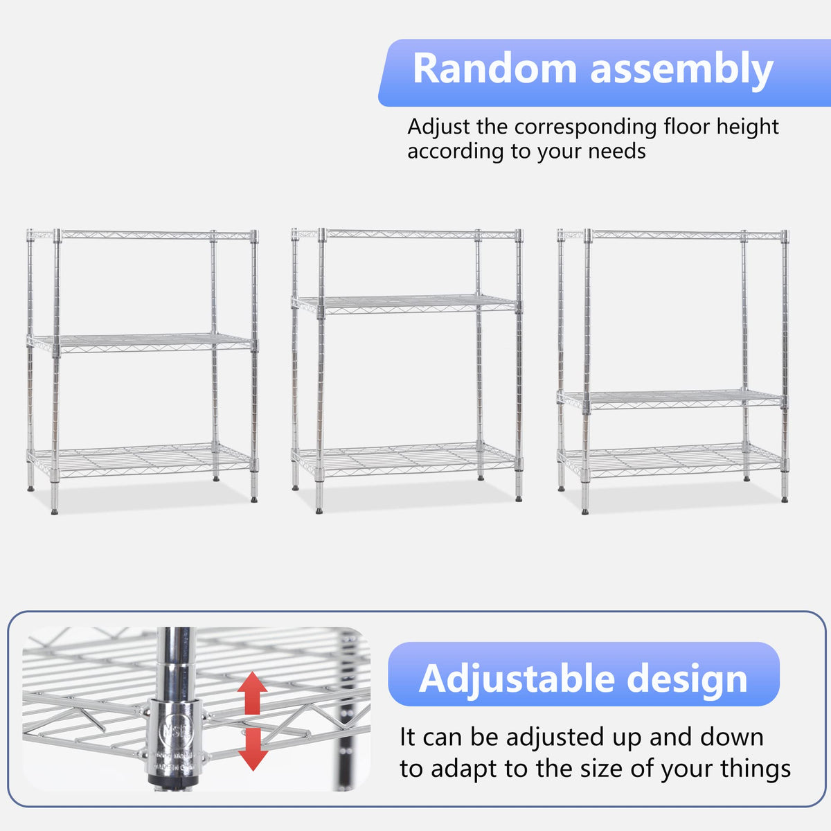 3 Tier Wire Shelving Units Metal Storage Rack 23L x 13W x 30H Adjustable Pantry Shelves NSF Kitchen Shelf for Kitchen Garage Small Places Commercial