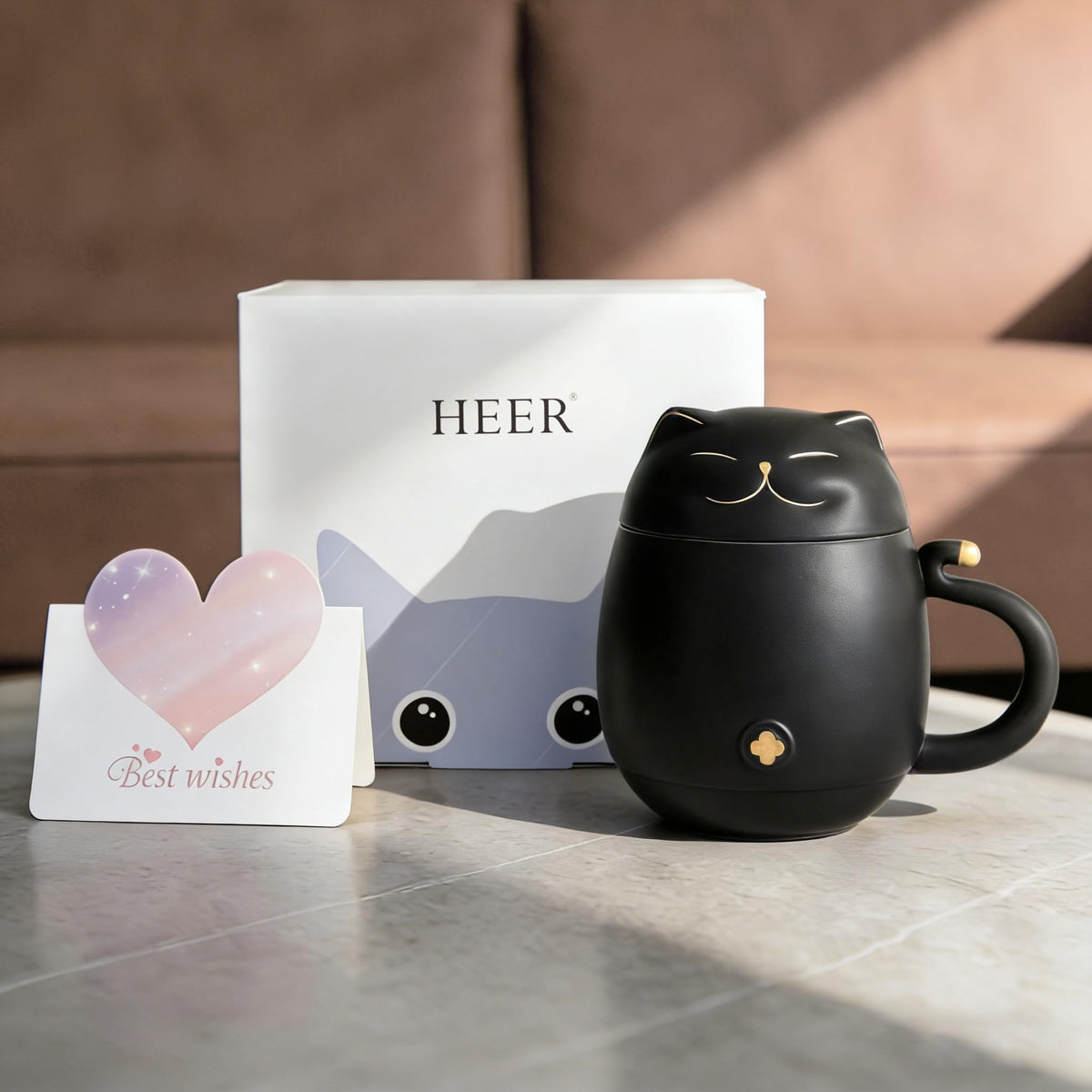 Ceramic Black Cat Tea Cup 10oz with Infuser and Lid