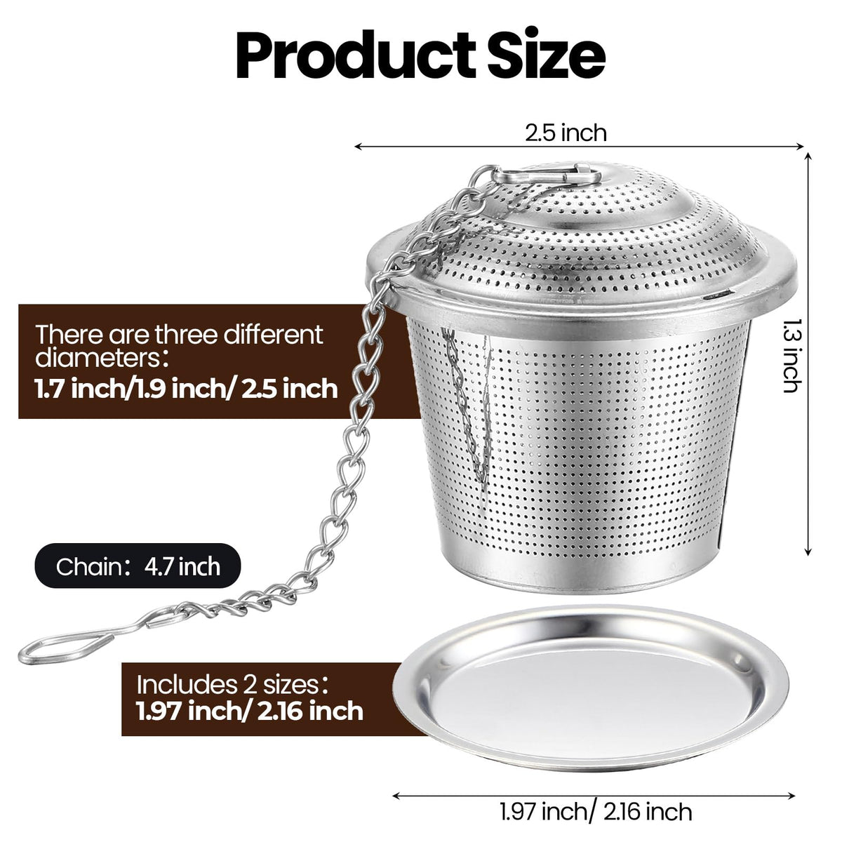 9 Pcs Tea Infuser Stainless Steel Strainer with Chain (9 Count)