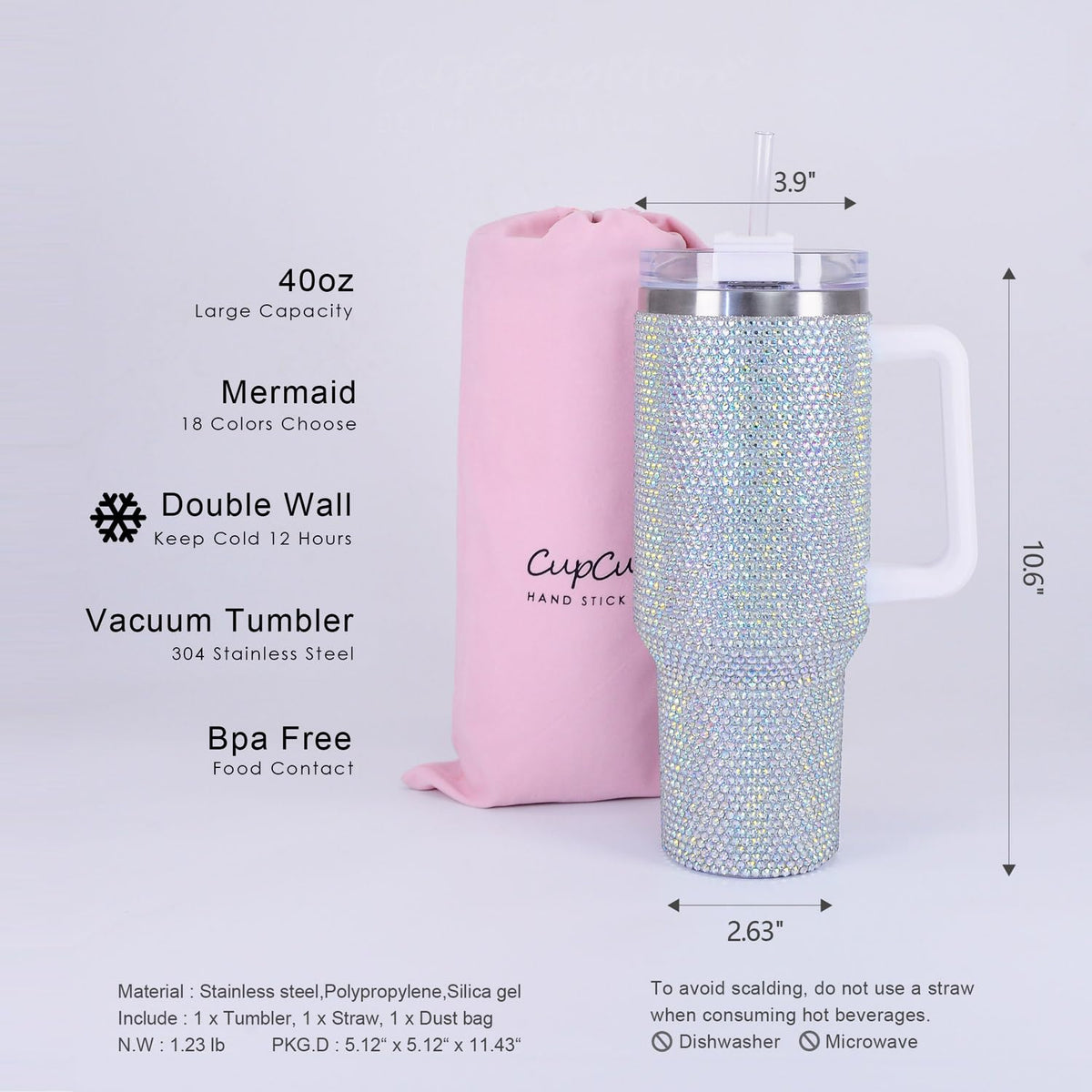 40oz Bling Rhinestone Tumbler with Handle and Straw Glitter Cups