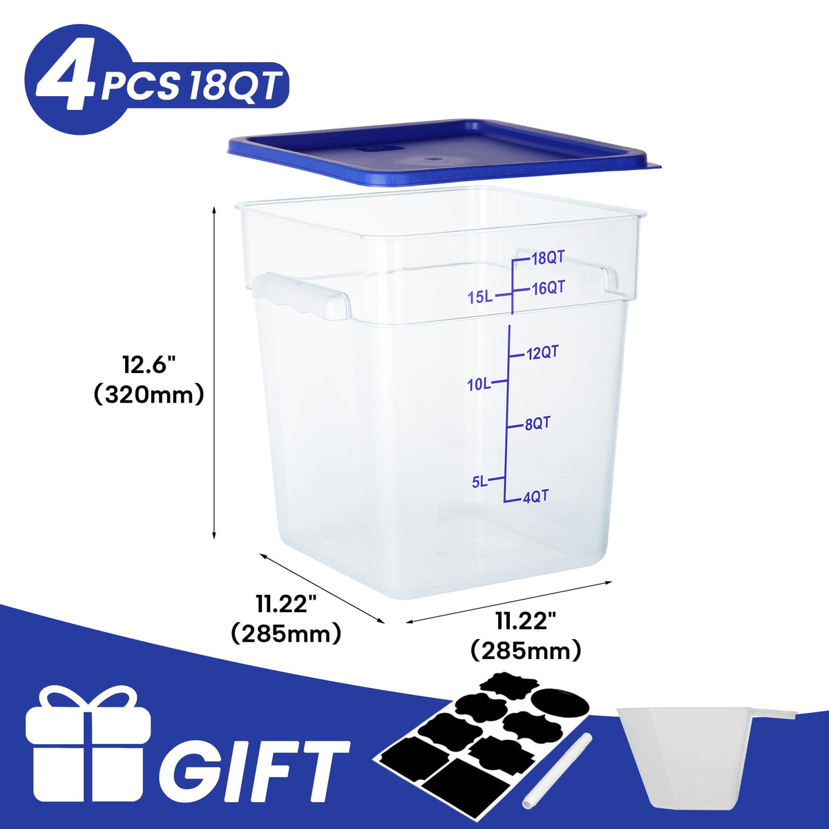 4 Pack 18 Qt Square Food Storage Containers with Lids (4 Count)