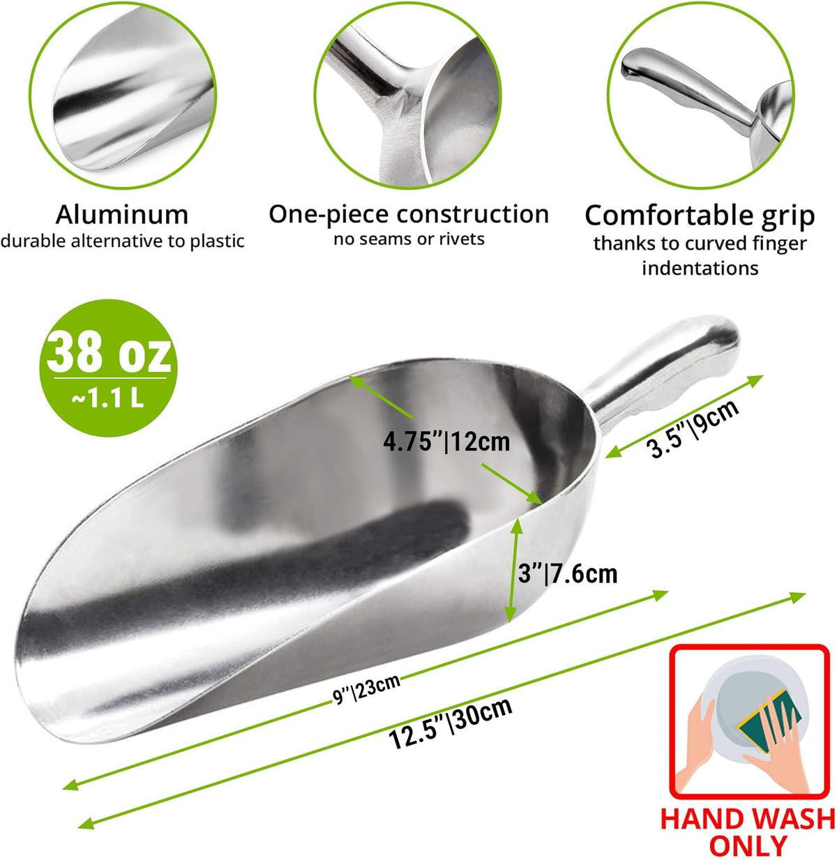 38 oz Aluminum Ice Scoop with Holder
