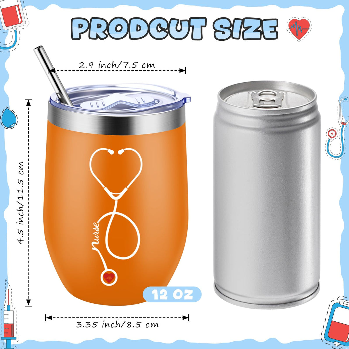 Nurse Week Gifts for Women Nursing Appreciation 12 oz Stainless Steel Wine Tumbler with Lid Insulated Coffee Mug Thank You Gift for CNA RN Students Graduation School (12 Count)