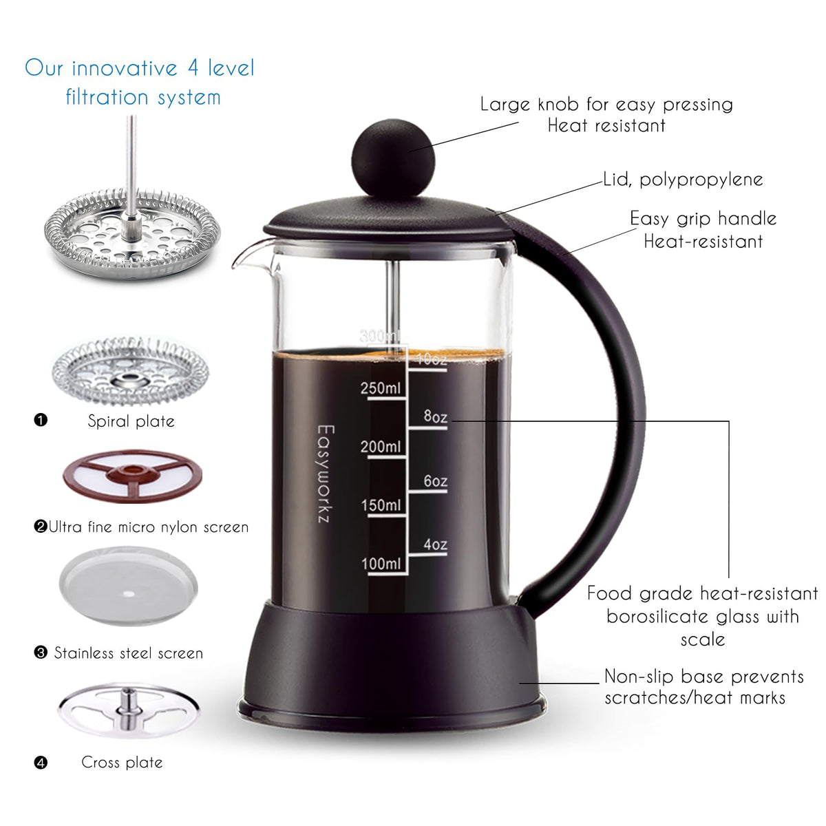 Eclipse French Press 12 oz Coffee Tea Maker with Borosilicate Glass