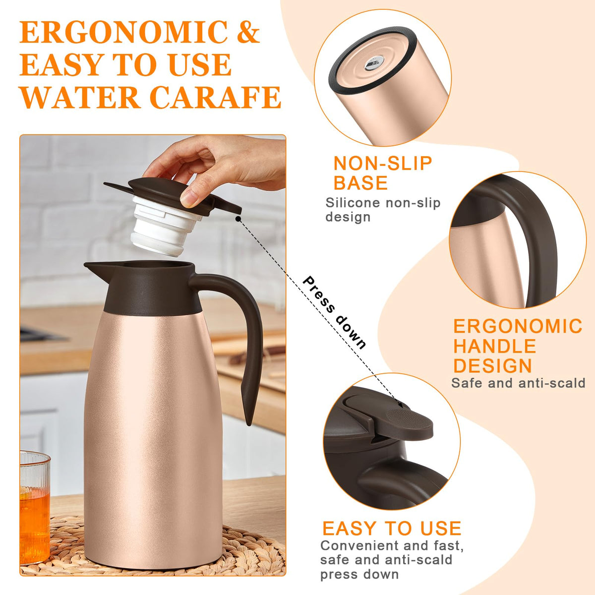 2 Pcs Thermal Coffee Carafe Insulated Stainless Steel Coffee Carafe for Hot Liquid Vacuum Thermal Pot Creamer Pitcher Dispenser with Brushes Keeping Hot Water Milk