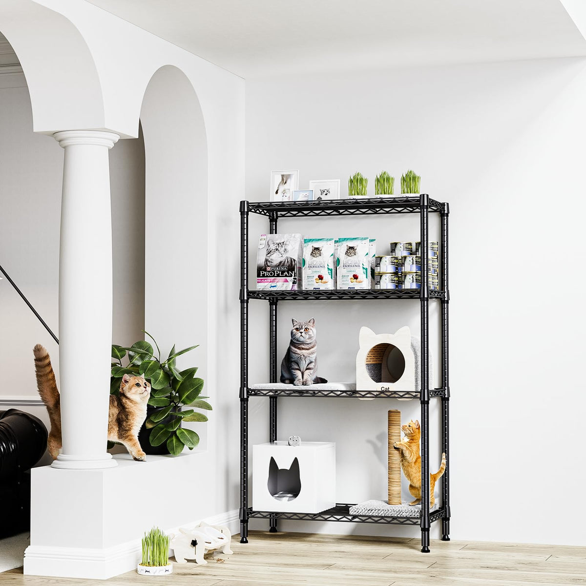 1000 lbs 4 Tier Shelf Metal Storage Shelves Shelving Wire Rack Heavy Duty Closet Organizers for Garage Kitchen Bathroom Laundry Black 13.8" D x 35.4" W x 59.5" H (4 Count)