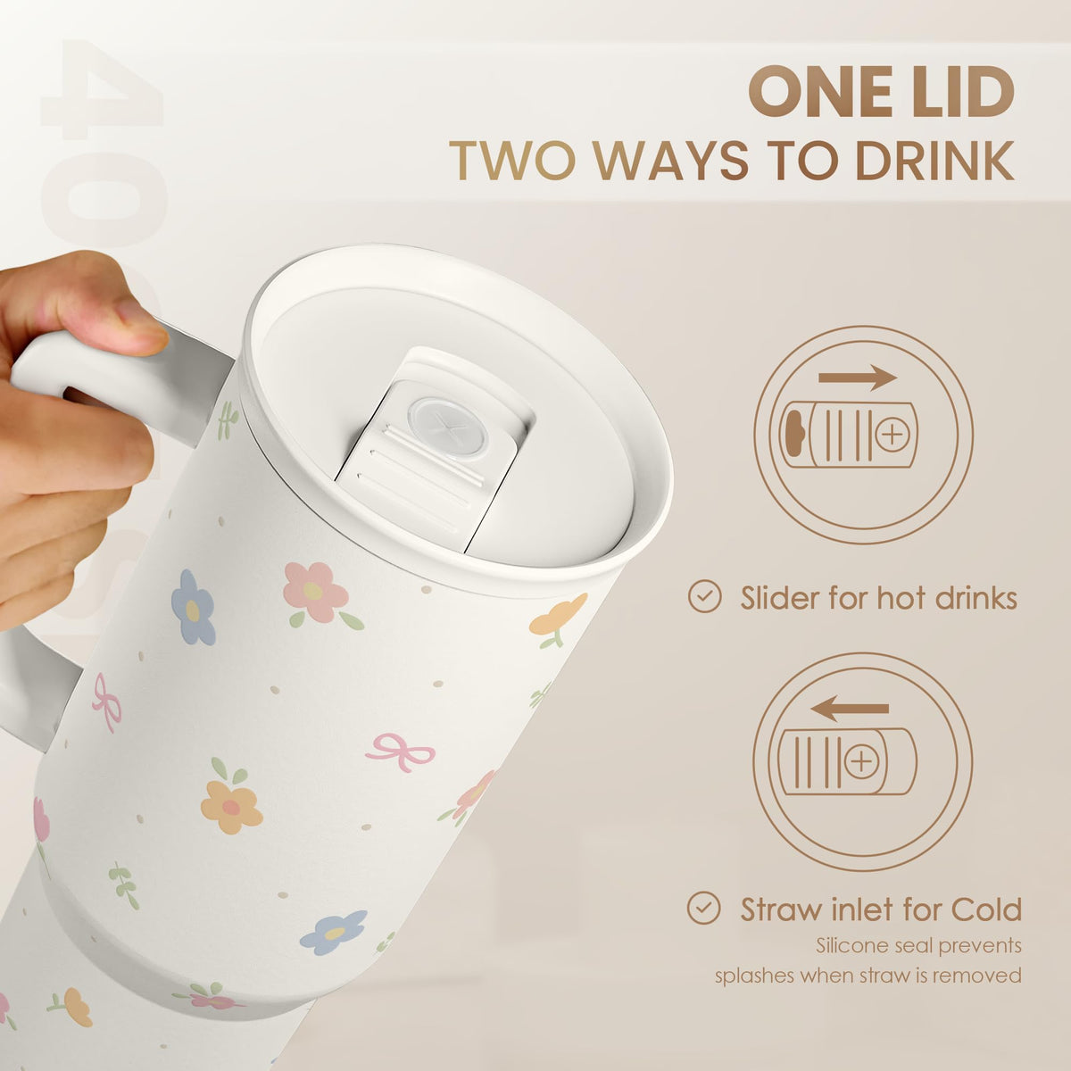 Floral 40oz Slider Tumbler with Handle and Straw
