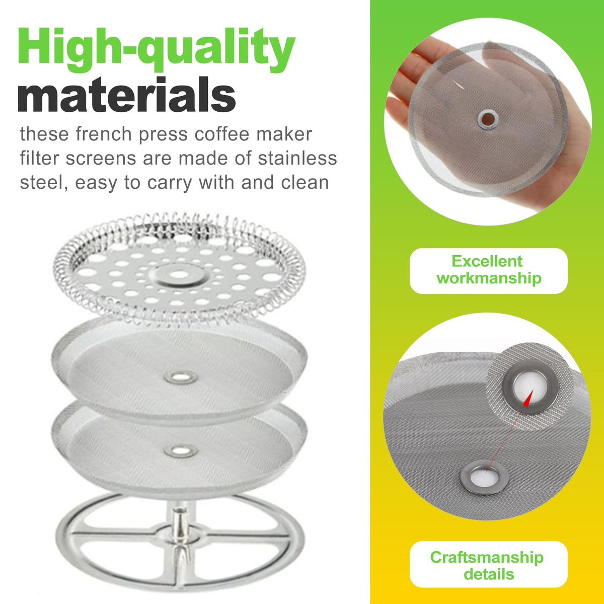 6 Pack Universal French Press Replacement Filter Screen 4 Inch Stainless Steel Mesh for 34 Oz 1000ml 8 Cup Coffee Press Tea Makers Durable Fine Mesh Filter Accessories for Brewing (6 Count)