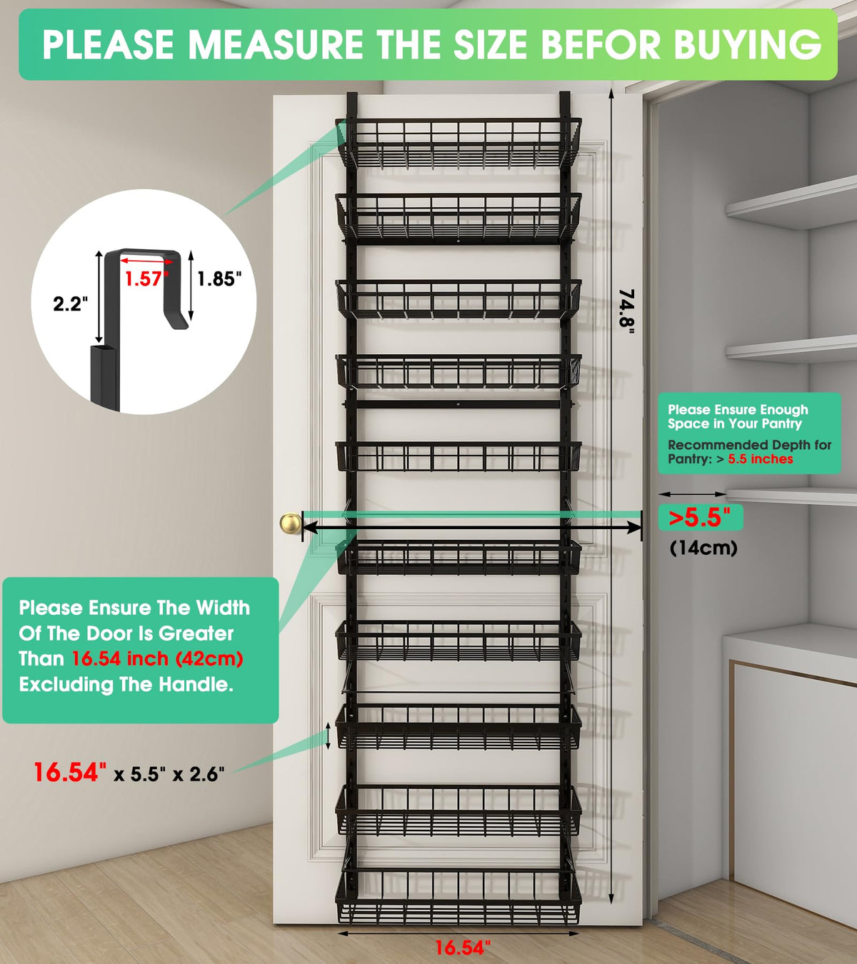 10 Tier Over The Door Pantry Organizer