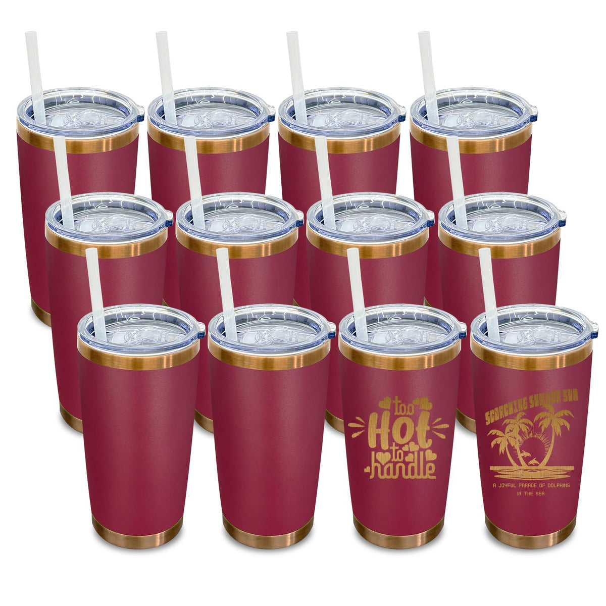 20 oz Tumbler Bulk Stainless Steel Tumblers with Lids and Straws Red (12 Count)