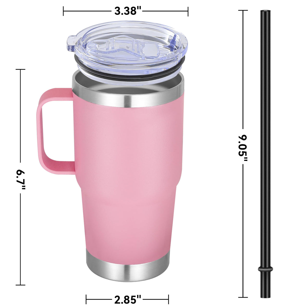 20 oz Stainless Steel Tumbler with Handle Bulk Metal Insulated Tumblers Travel Coffee Mug with Handle Double Wall Tumbler Cup with Lid and Straw (12 Count)