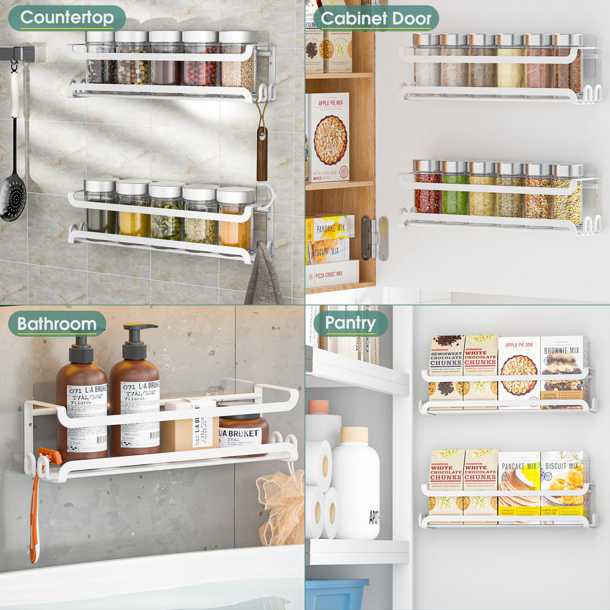 2 Pack Wall Mounted Spice Rack for Spice Jars & Seasonings (2 Count)