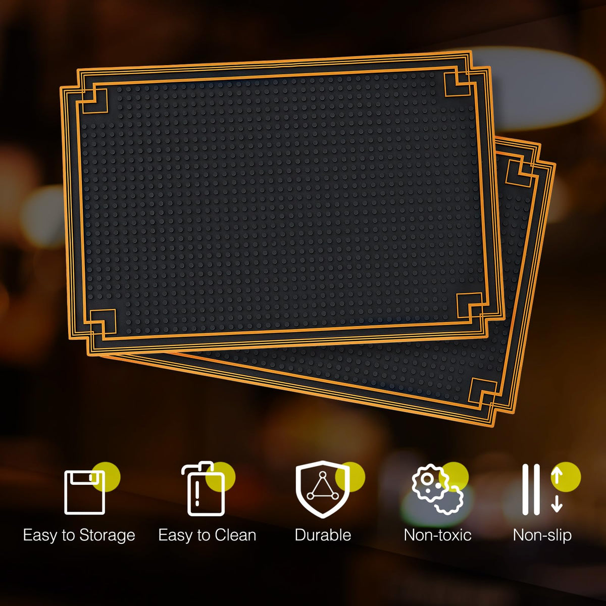 4 Pcs 18 x 12 Inch Bar Mat Non Slip Rubber Mat with Gold Border Durable Stylish Spill Cocktail Service Coffee Mats for Restaurants Barbershop Clippers Bartending (4 Count)