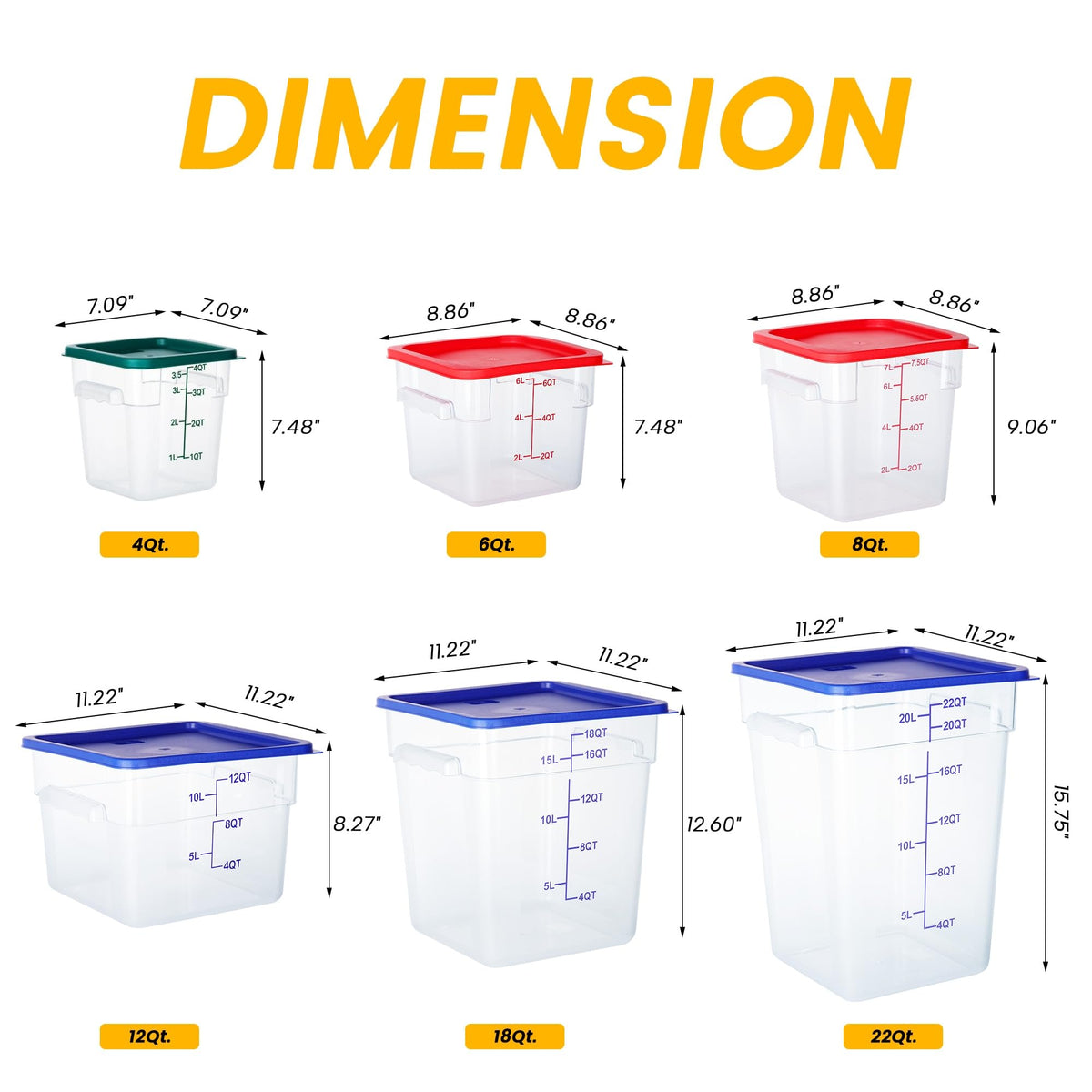 4 Pack 22 Qt Square Food Storage Containers with Lids (4 Count)