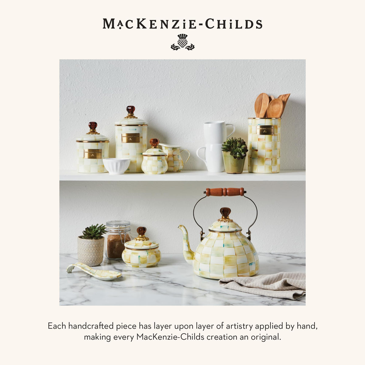 Parchment Check Enamel Canister