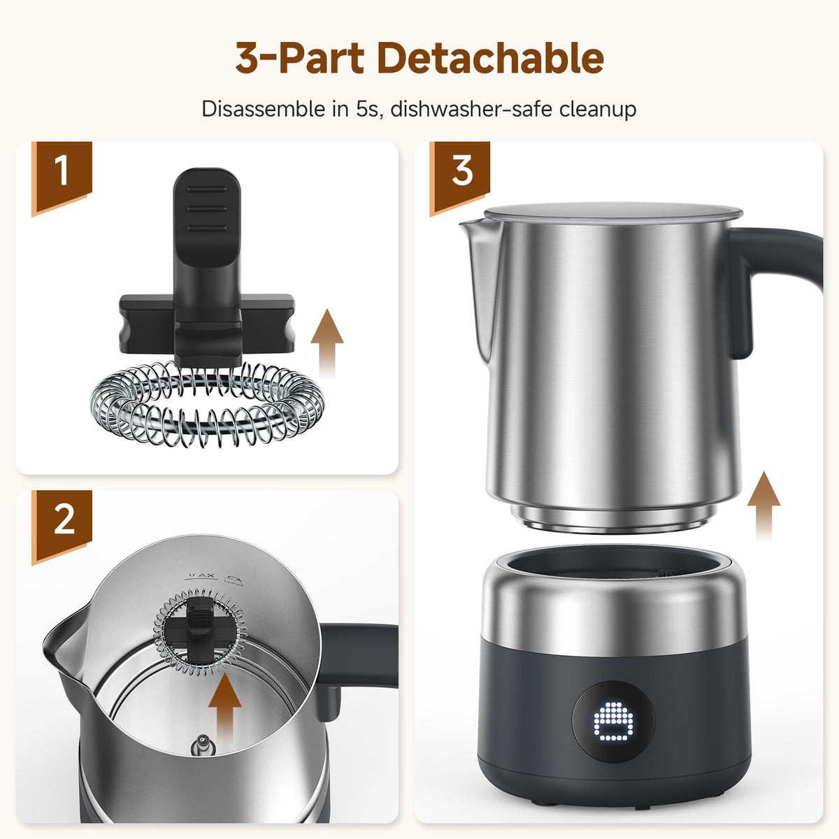 All-in-1 Milk Frother and Steamer, 17oz Stainless Steel Jug, 600W