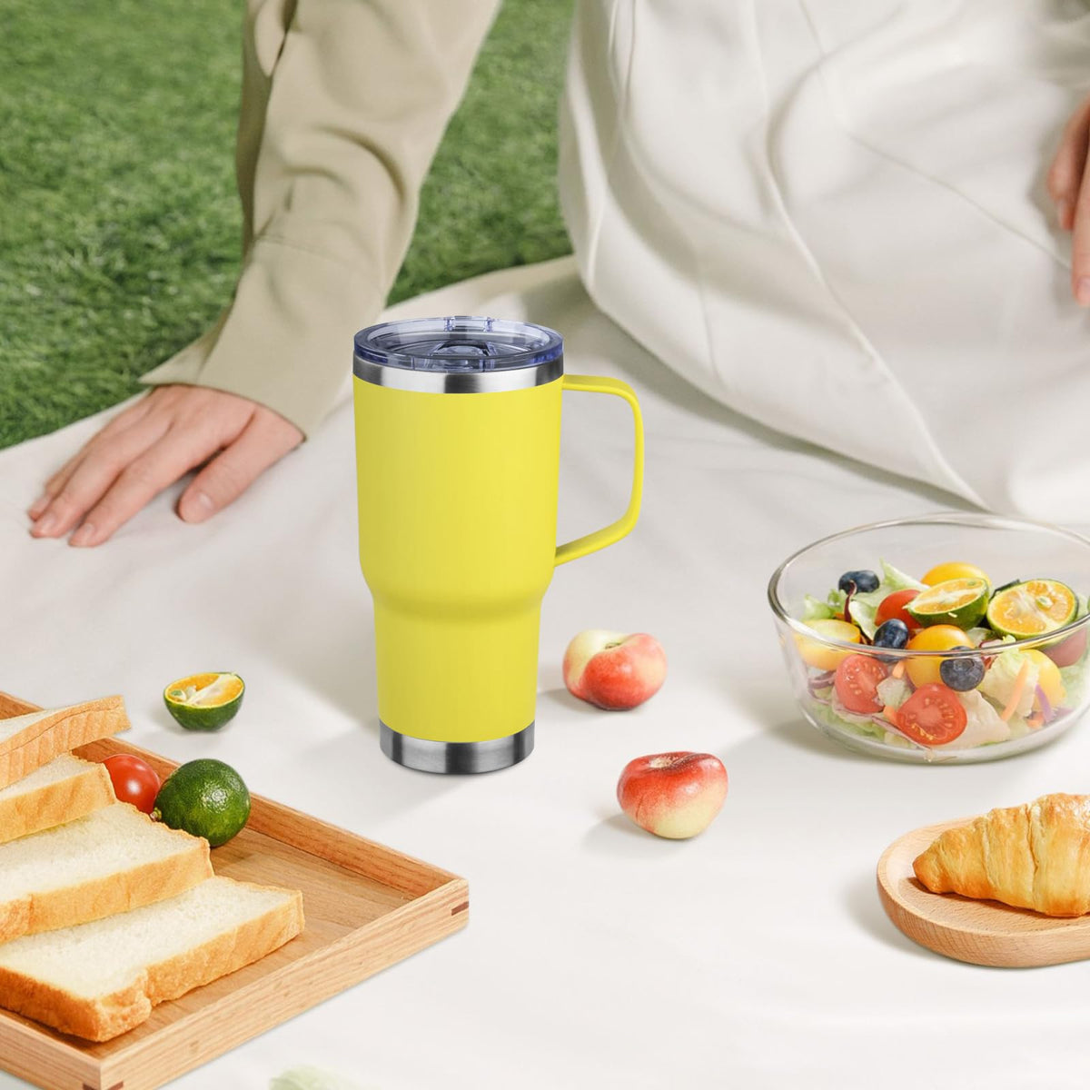20oz Insulated Tumbler with Handle Stainless Steel Travel Coffee Mug with Lid and Straw Double Wall Vacuum Leak