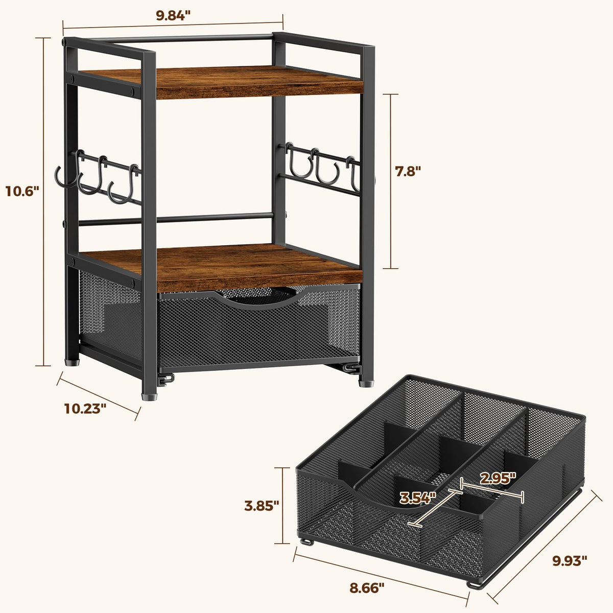 3 Tier Tea Bag Organizer with Drawer for Countertop