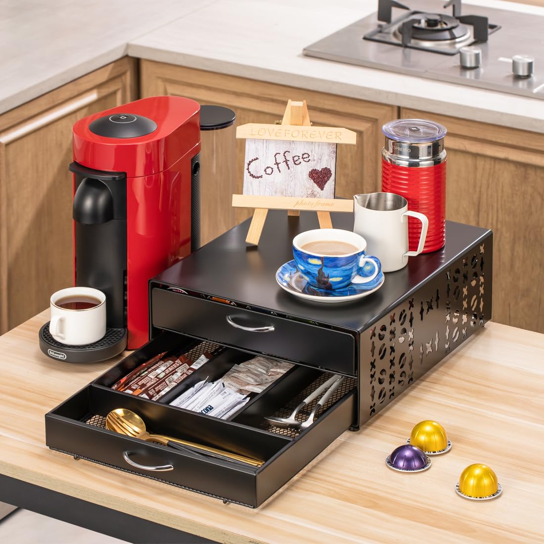 for Vertuo Pod Holder Coffee Accessories Organizar for Nespresso Pod Storage Large Capacity Fits All Size Coffee Station for Coffee Bar