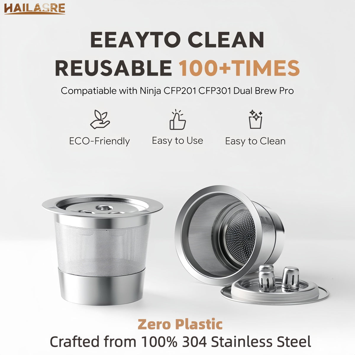 2 Pack K Cups Reusable Coffee Pods for Ninja Dual Brew Coffee Maker Stainless Steel Permanent K Cups Filters Coffee Accessories Compatible with Ninja CFP201 CFP301 Dual Brew Pro Machine (2 Count)