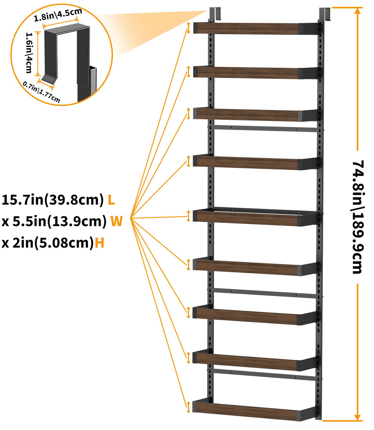 Wood 9 Tier Over The Door Pantry Organizer