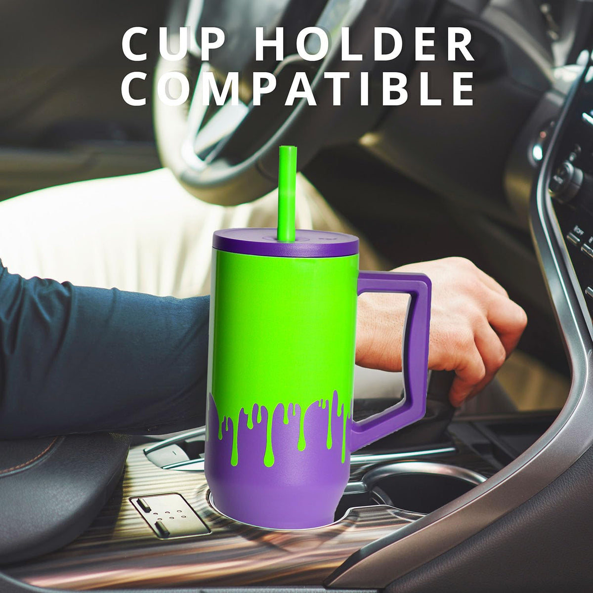 Spill Proof 40oz Insulated Tumbler with Handle & Straw Travel Mug