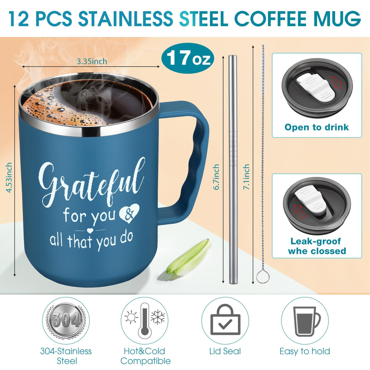 12 Pcs Inspirational Coffee Mug Bulk 17oz Employee Appreciation Gift