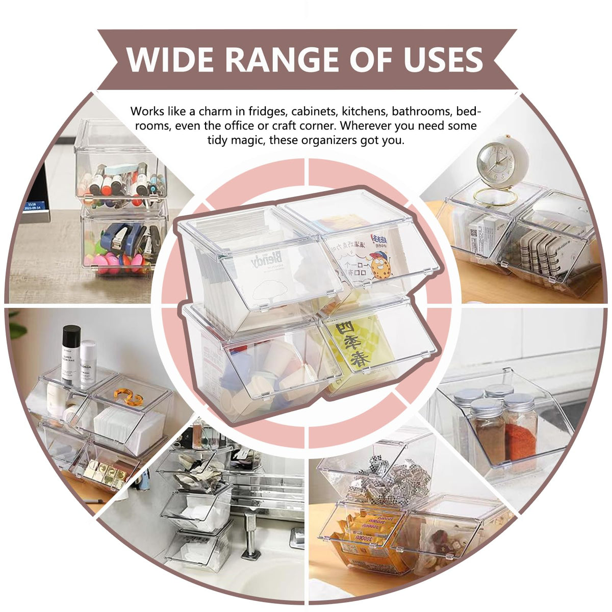 Stackable Tea Bag and Coffee Pod Organizer with Clear Front Flap (4 Count)
