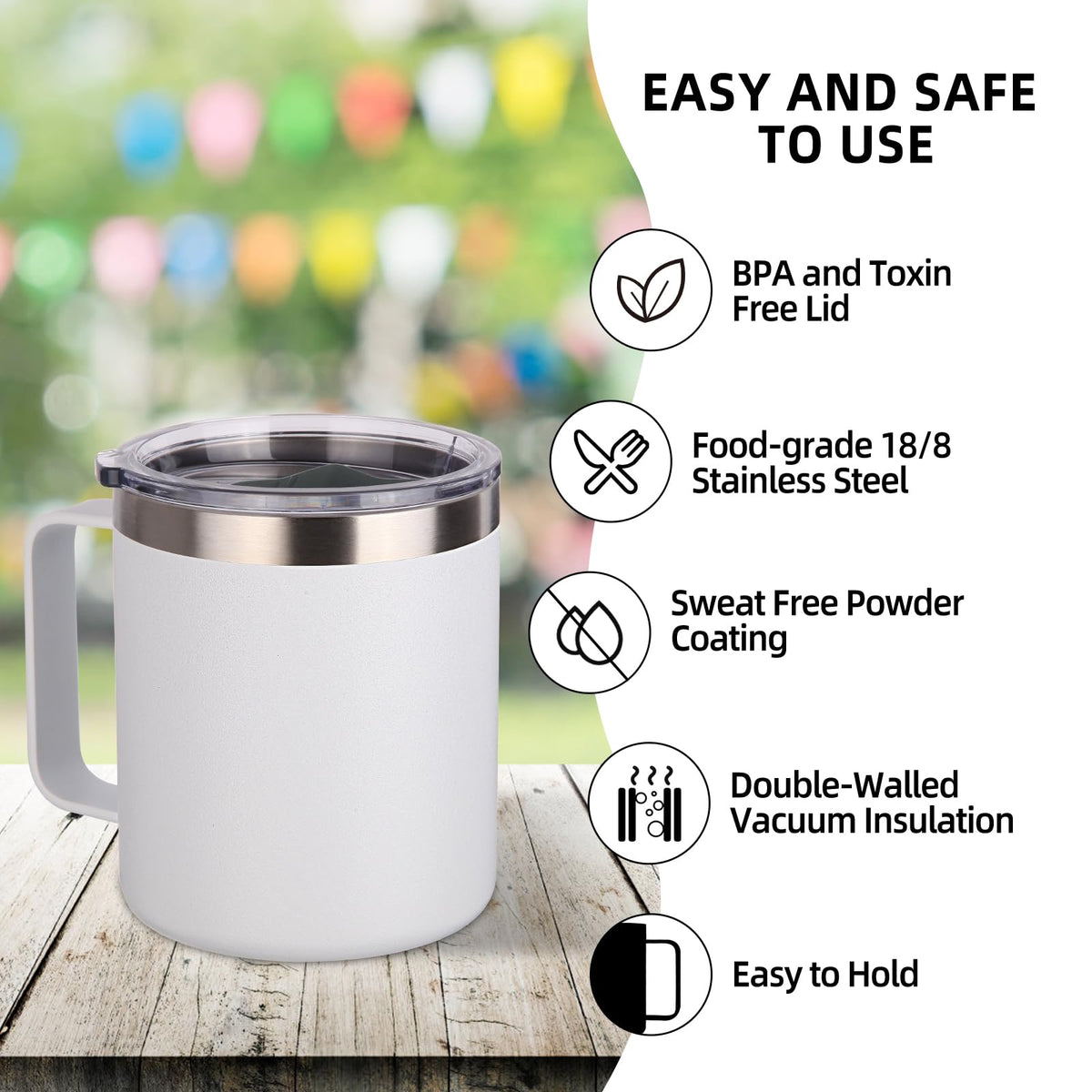 14oz Insulated Stainless Steel Coffee Mug with Lid Bulk 2 Pack (2 Count)