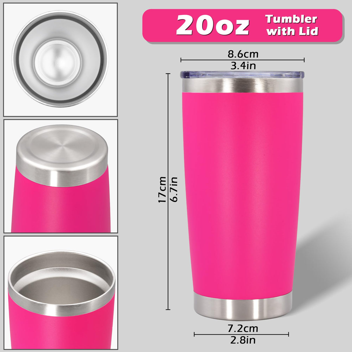 20oz Tumbler with Lid Stainless Steel Tumblers Insulated Mug Hot Pink 6P (6 Count)