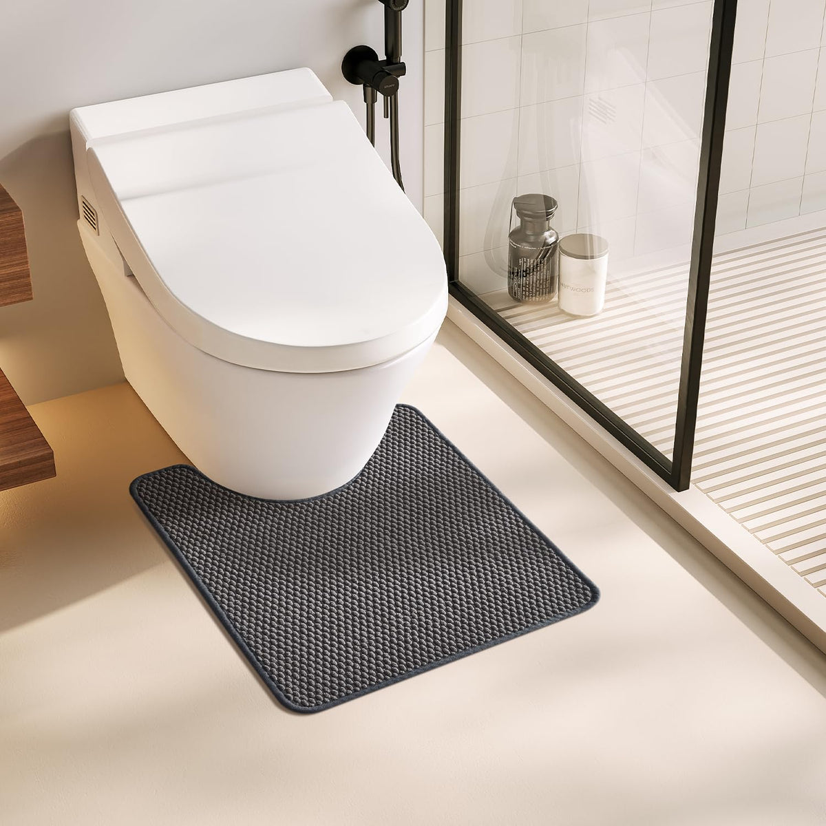 Toilet Rug Thin Toilet Rugs U Shaped Washable Non Slip Absorbent Quick Dry Low Pile Toilet Mat (480 sq inches)