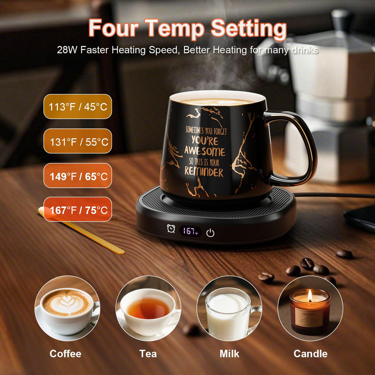 Coffee Mug Warmer with You are Awesome Mug Set Electric Cup Warmer for Desk