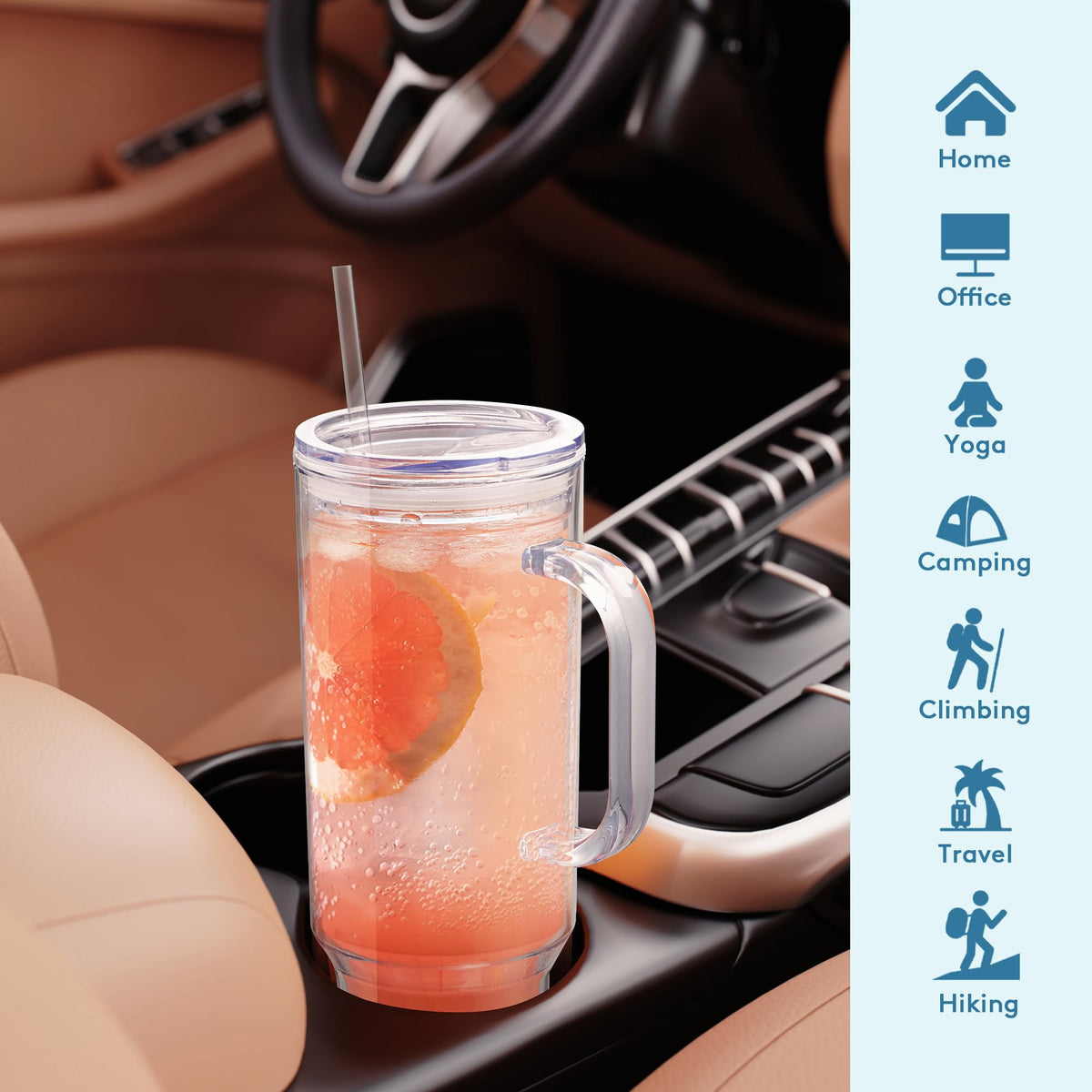 40 oz Acrylic Tumbler with Handle and Straw Lid (4 Count)
