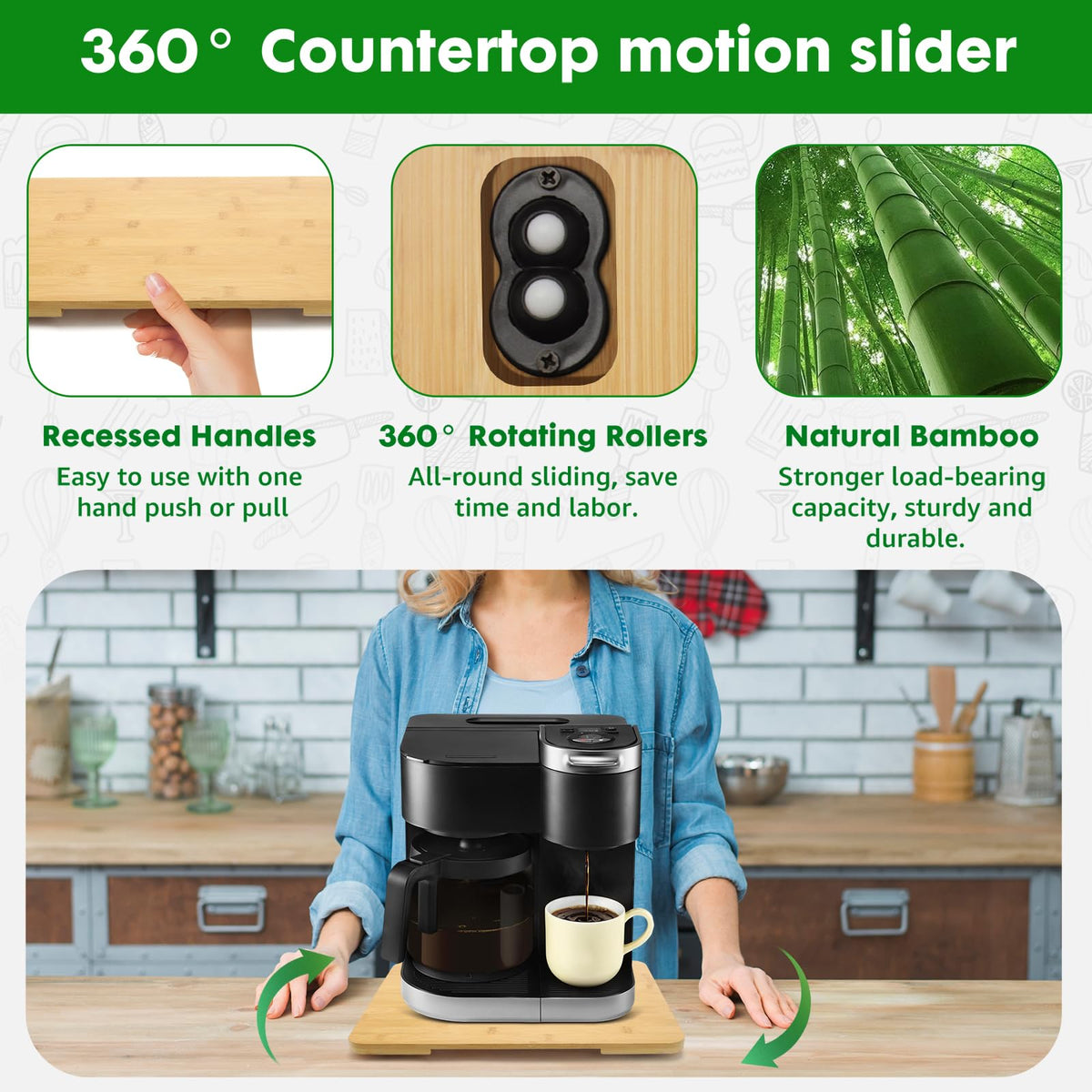 Appliance Slider 360° Rolling Tray for Countertop Coffee Maker Mat