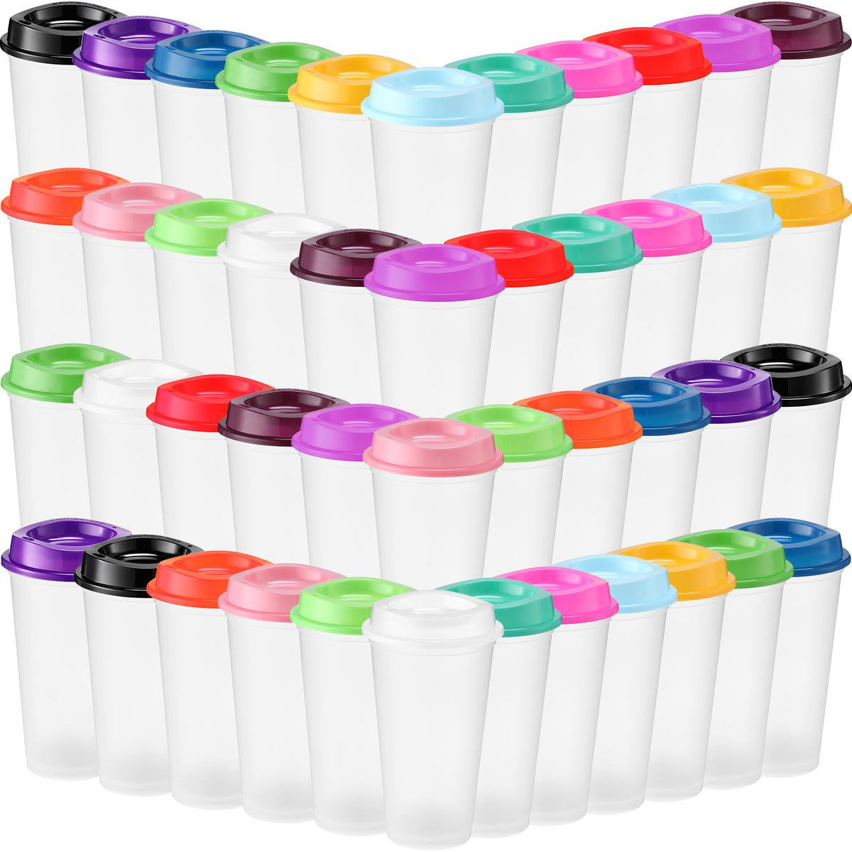 45 Pack 16 oz Reusable Coffee Cups with Lids Water Bottle Iced Coffee Travel Mug Portable Plastic Tea Tumblers Bulk for Hot and Cold Drinks Birthdays Party (45 Count)