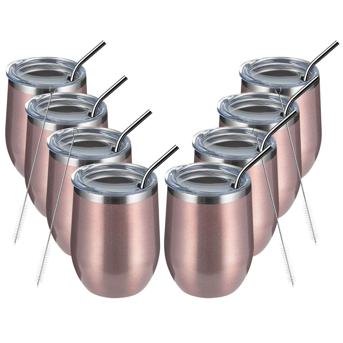 12oz 8 Pack Wine Tumbler Glasses with Lid (8 Count)