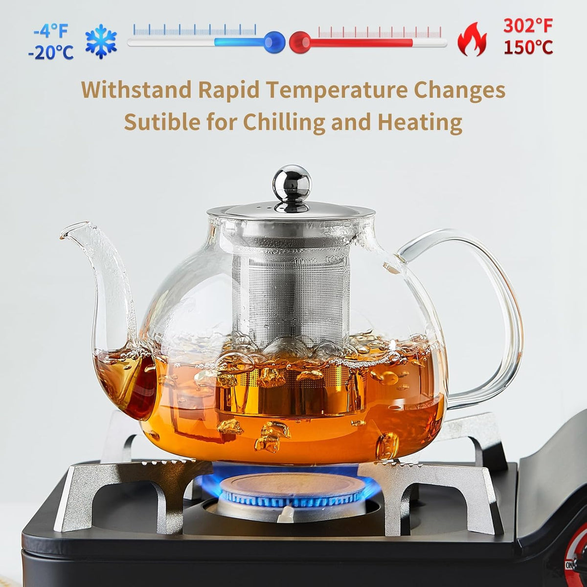 39OZ (1150ML) Glass Teapot with Infuser Stovetop Safe, Clear Glass Tea Pot Kettle, Borosilicate Tea Pot with Infusers Filter for Loose Tea, Tea Kettle Dishwasher Safe