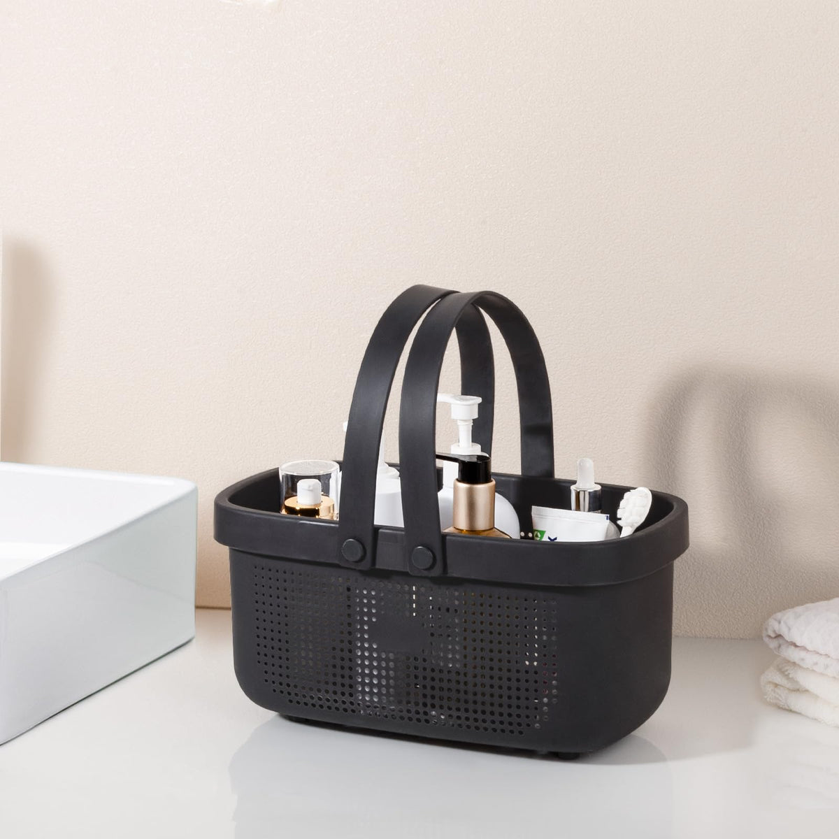 Portable Shower Caddy Basket with Handles Plastic Storage Basket Black