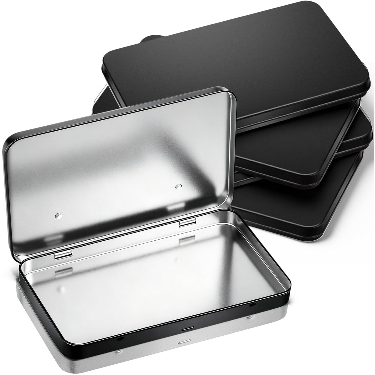 4 Pack Metal Tin Boxes with Hinged Lids (4 Count)