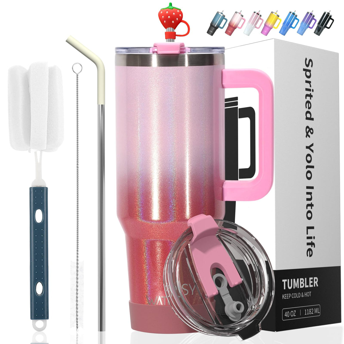 30 oz Shiny Tumbler with Handle and Straw