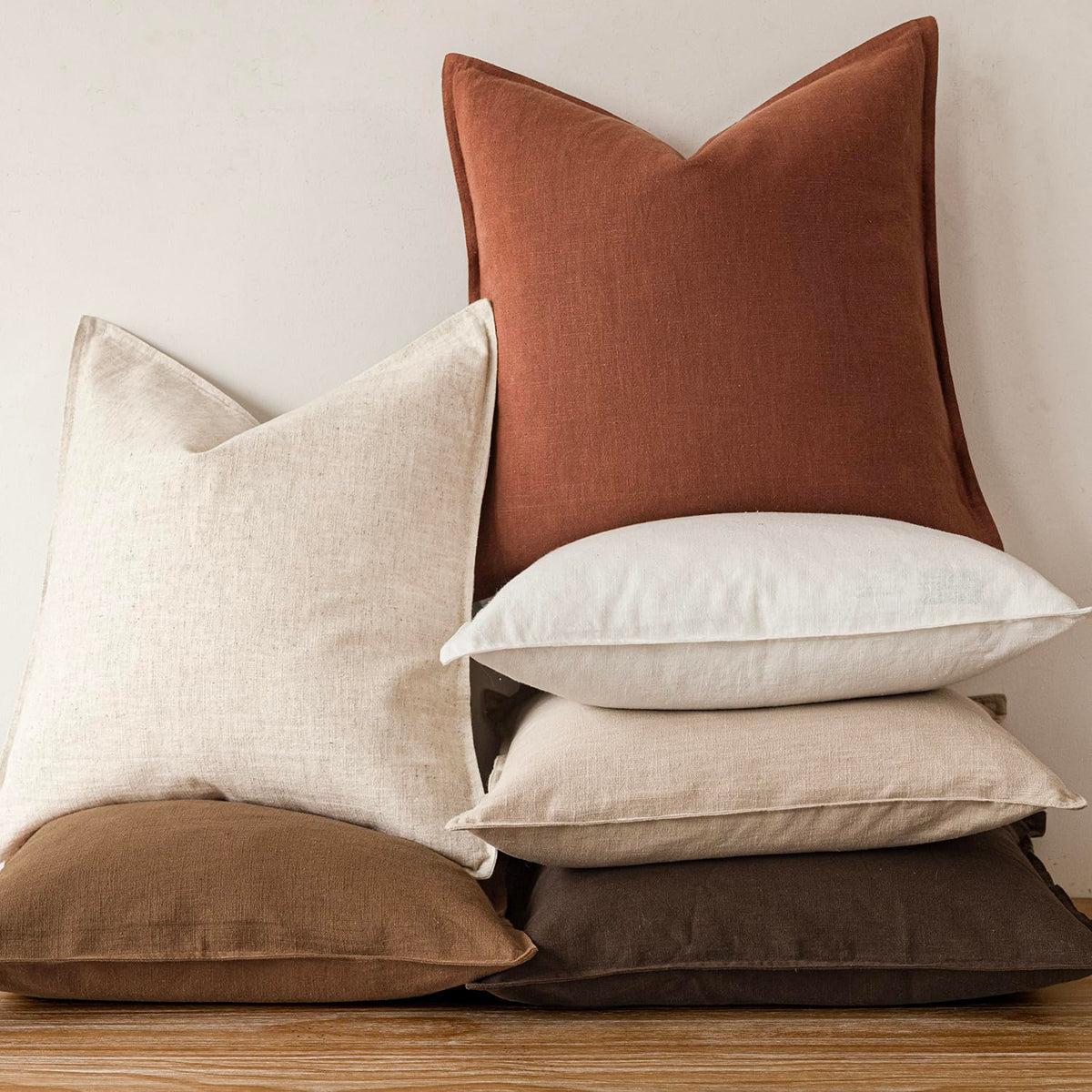 Pack of 2 Decorative Linen Solid Throw Pillow Covers Soft Accent Cushion Case Farmhouse Neutral Pillowcase for Chair Couch Sofa Bedroom Living Room Home Decor 26 x 26 Inch Fall Rust Orange