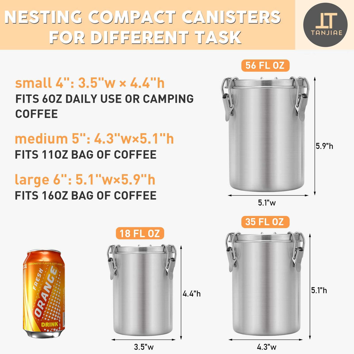 Stainless Steel Airtight Canister Sets for Small Kitchen (27.8664 Ounce)