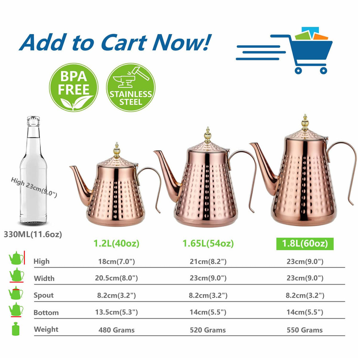 1.8L(60oz) Stainless Steel Hammer Patterned Teapot With Removeable Infuser,Loose leaf cover,Copper