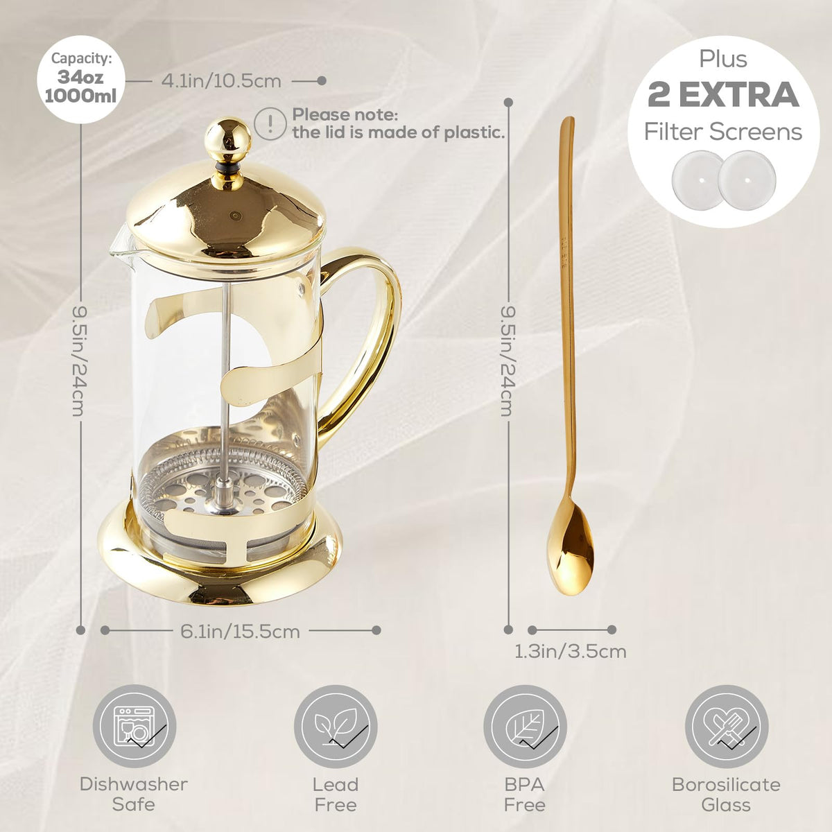 Gold French Press Coffee Maker