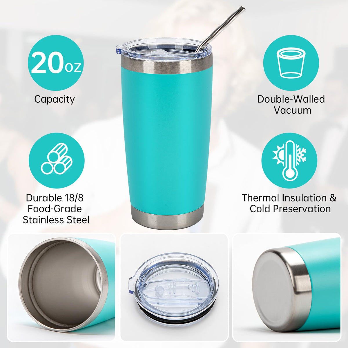 32 Pack 20oz Stainless Steel Insulated Bulk Tumblers with Lid&Straw (32 Count)