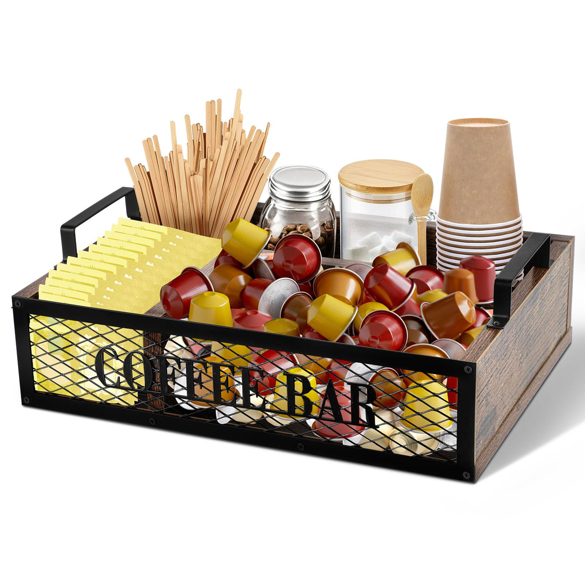 Coffee Organizer for Countertop Wood Bar