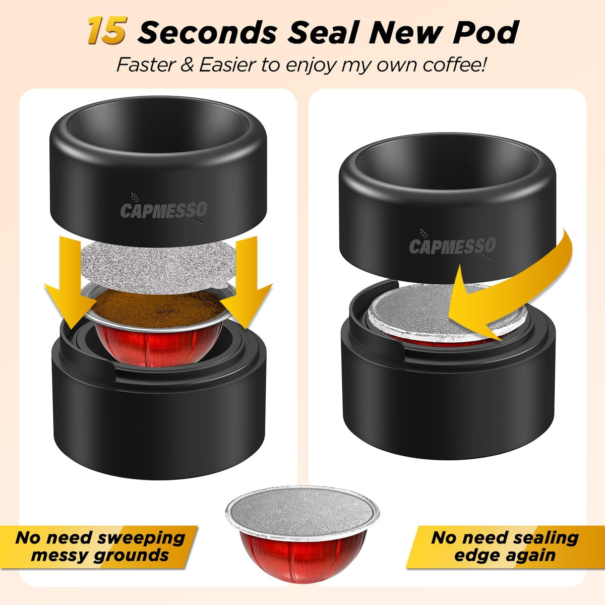 Reusable Refill Kit for Nespresso Vertuo Pods with Fast Sealing (52 Count)